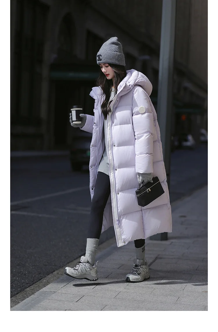 Winter High Quality Long Hooded Down Jacket Women White Duck Down Warm Thick Outwear Female Loose Parker Knee Length Down Jacket