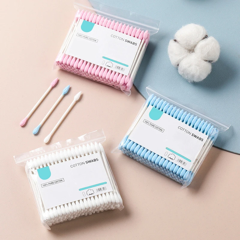 100 unids/bolsa hisopo de algodón de doble punta: adecuado para belleza, maquillaje, eliminación de maquillaje y uso de limpieza diaria