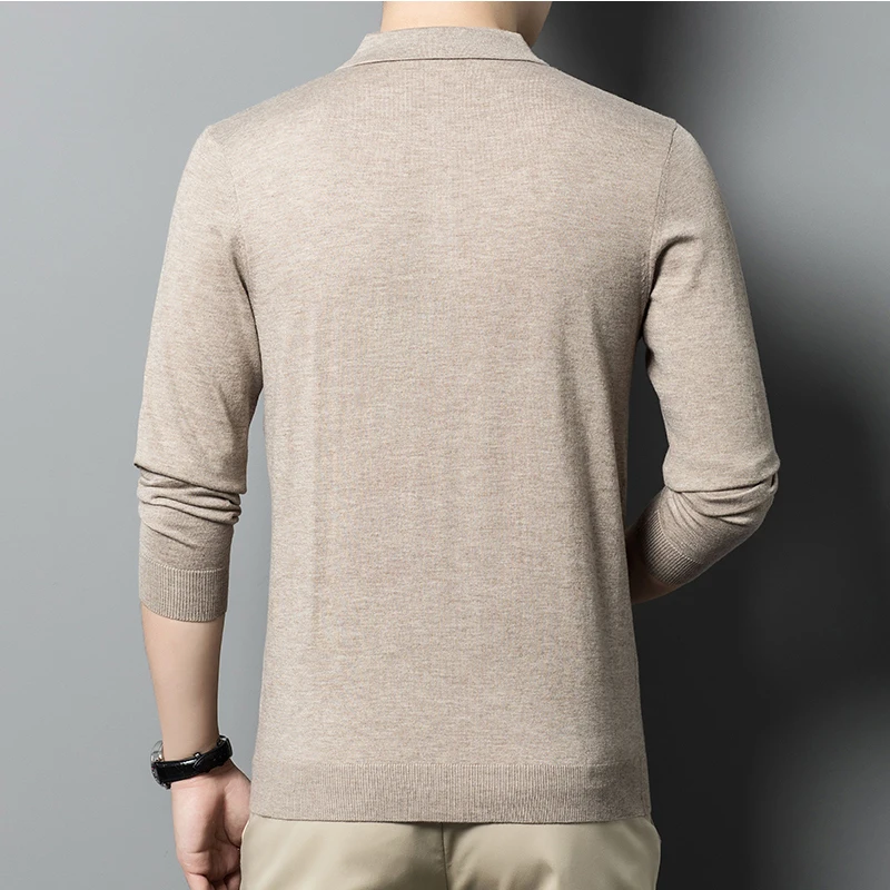 Worsted wool Men POLO Neck  Pullover Long Sleeve Lapel Sweaters Loose Warm Knitted Tops Spring Autumn New Style Men’s Clothing