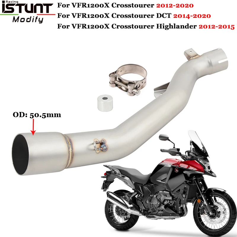 Motorcycle Exhaust Escape Tube For Honda VFR1200X Crosstourer DCT Highlander 2012-2020 Stainless Link Pipe Slip On 51mm Muffler