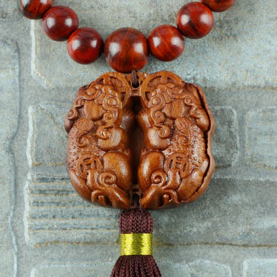 12mm Sandalwood Beads With PI Xiu Mythical Wild Animal & Buddha Pendant Hanging Ornaments For Car Decor