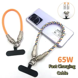 2 in 1 USB C Type C Fast Charging Cable Data Cord with Neck Straps Lanyard 60W PD Cable For iPhone Samsung Xiaomi Huawei