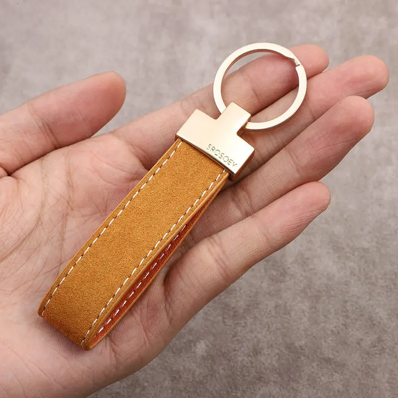 Exquisite Multi‑tone Cowhide Leather Wrist Lanyard Minimalist Keychain Ornament Personalized Auto Ring Pendant Unisex Couple