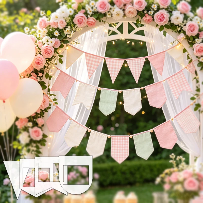 NUBECOM 4pcs Flag Ribbon Wreath Sewing Template, With 4 Style Designs Frame Patterns, With Reserved Space For Alphabet Letters