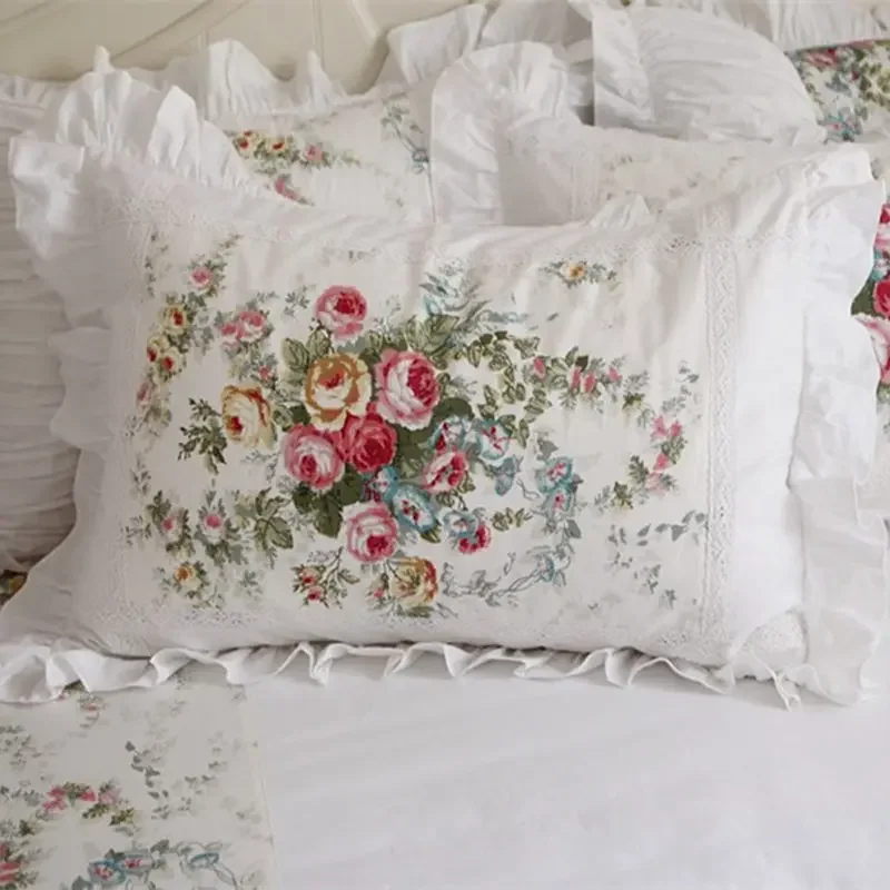 1 Pieces Floral Pillow Cover European Pastoral Ruffle Lace Pillowcase Handmade Wrinkle Pillow Cases Rose Pillowcases Pillows