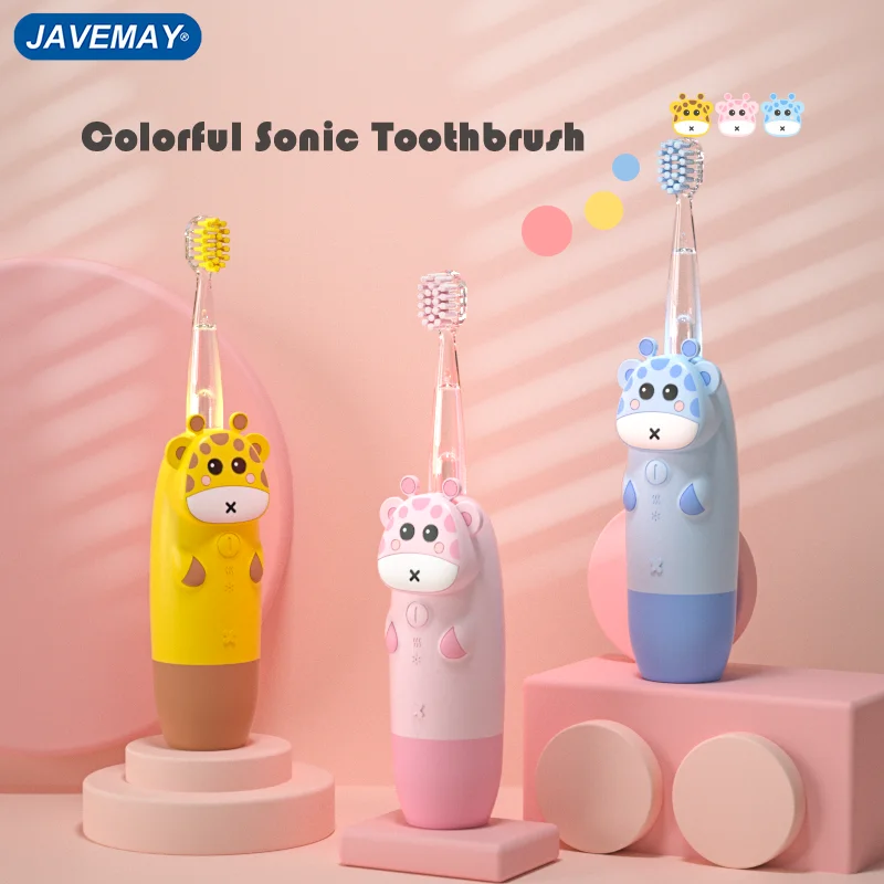 For 3-12 Ages Children\'s Sonic Electric Toothbrush Battery Colorful LED Sonic Kids Tooth Brush Smart Timer Brush Heads Gift J291