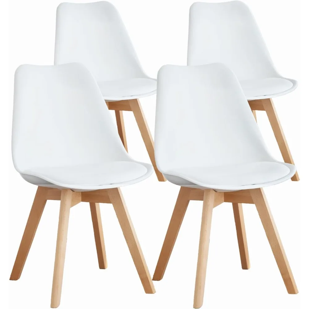 

Set of 4 Modern Chairs with Wood Legs and PU Leather Cushion for Living Room Bedroom Outdoor Lounge