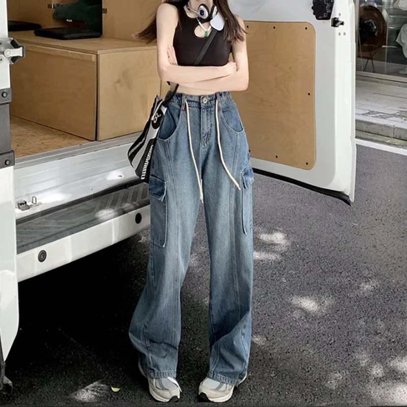 

Wide Leg Jeans Women Blue Vintage High Waist Streetwear Loose Spring Cool Students Popular Hotsweet Aesthetic Casual Basics New