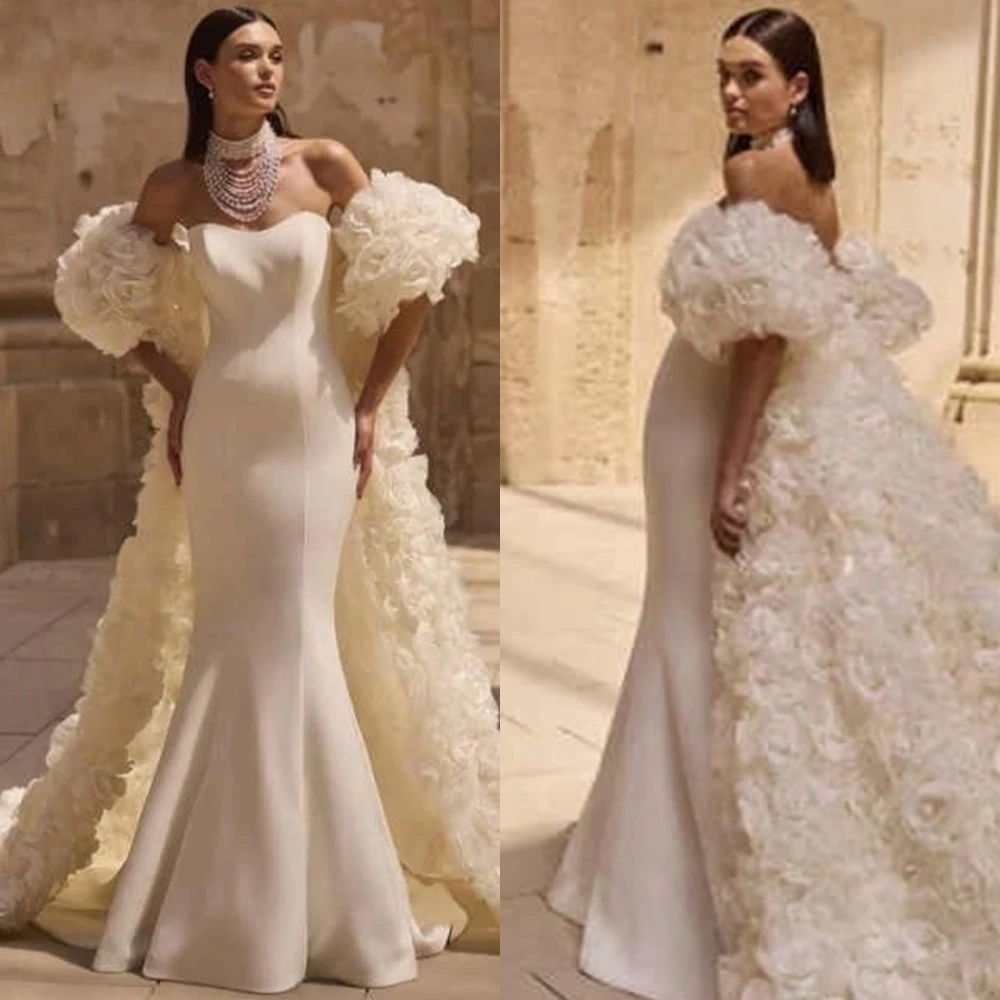 Customized White Mermaid Floor Length Evening Dress and Strapless Exquisite Celebrity Gowns Chapel Train Special Occasion Gowns