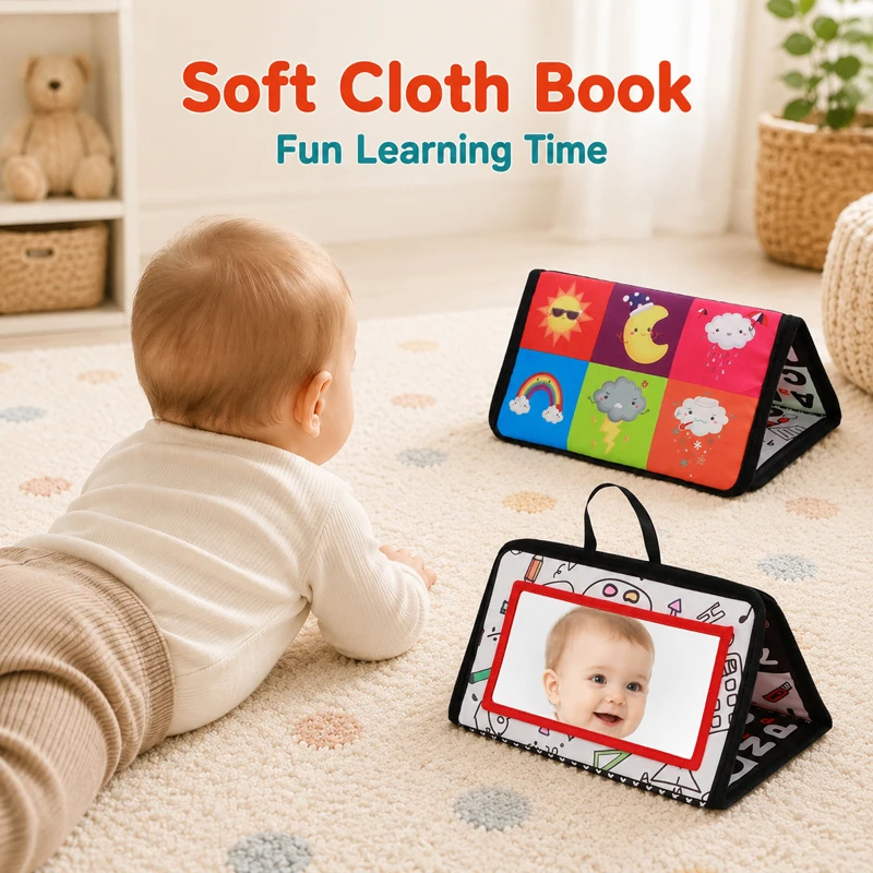 Soft Baby Book Bus Foldable Tummy Time Cloth Book with Mirror Sensory Early Learning Toy for Infants and Toddlers 0 to 3 Years view 2