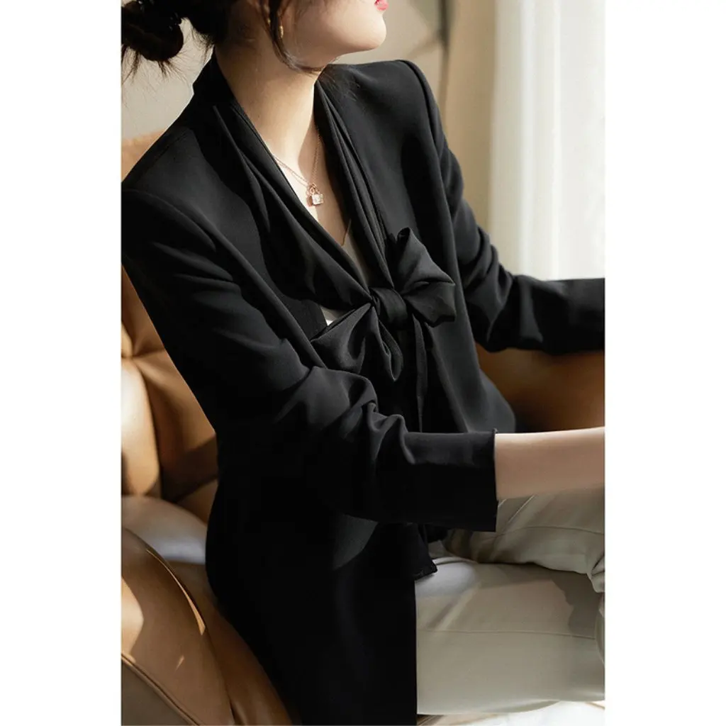 

Elegant Temperament Women's Acetate Suit Jacket Multi-Wear Ribbon One-Button New Wholesale from Spot Manufacturers