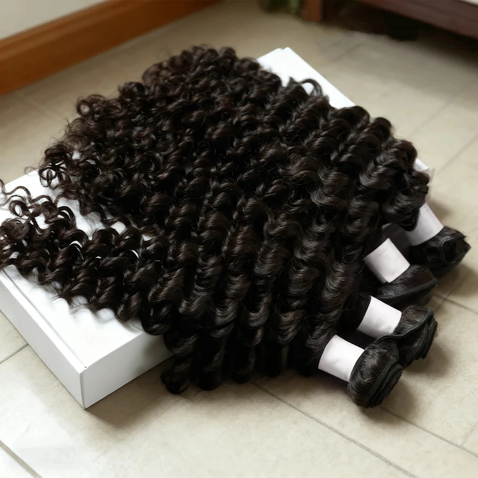 

Deep Wave 38 40 Inch Human Hair Bundles Virgin Curly 1 3 4 Bundles Human Hair Brazilian Weave Hair Double Weft Drawn Extension