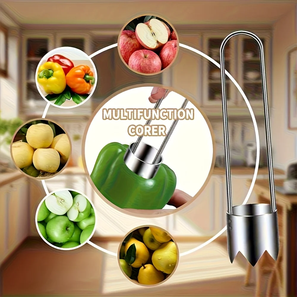 Stainless Steel Fruit And Vegetable Pitter, Red Sweet Pepper Seed Remover, Universal Kitchen Gadget for Apples, Pears, Tomatoes, view 5