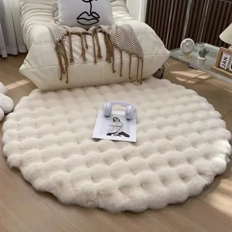 Round Bubble Velvet Carpet Solid Color Soft Fluffy Plush Non Slip Rugs Warm Bedroom Cushion Coffee Table Floor Mats Home Decor