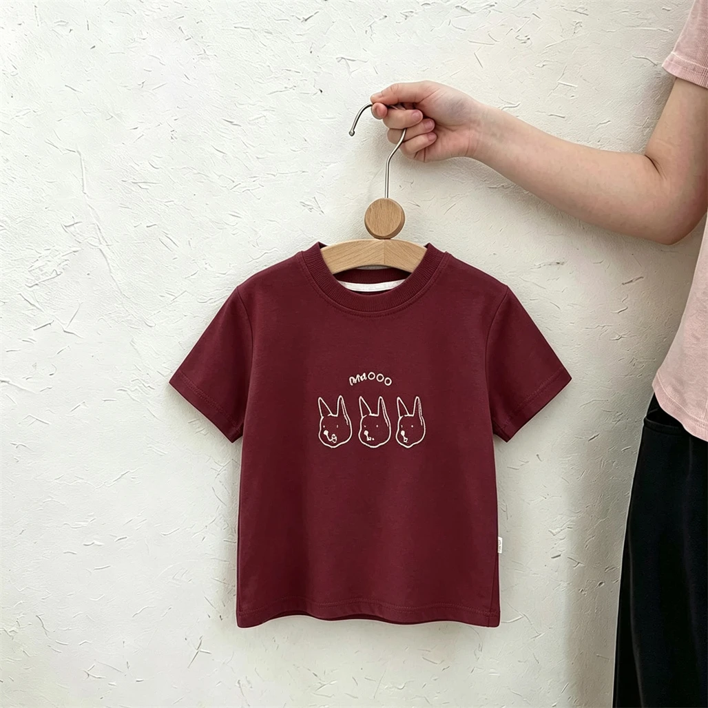 2 3 4 5 6Years Kids Cute Tees Simple Bottoming Shirt Crewneck Pullovers New Design Summer Clothes Boys Girls Round Neck Tops