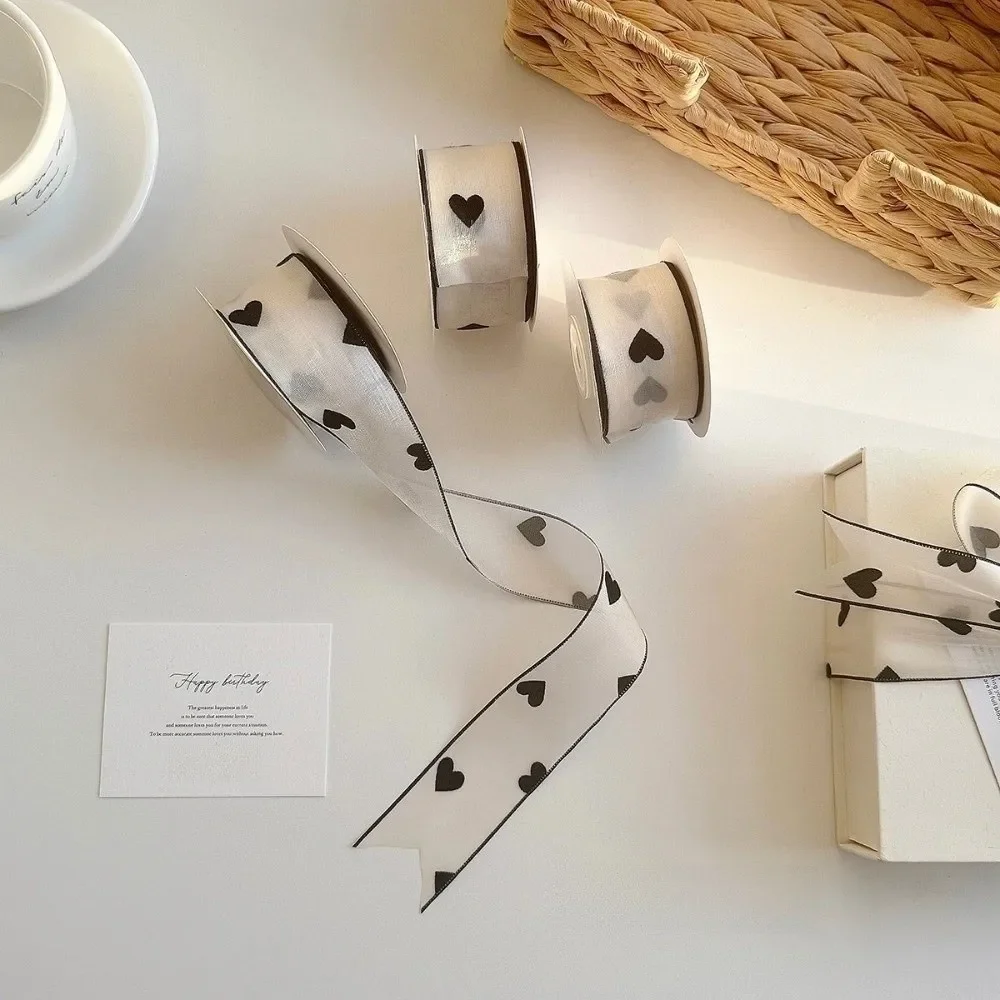 Cinta Retro elegante con estampado de amor, accesorios de costura flocados, cinta DlY de poliéster, cinta de seda suave, regalos de embalaje, 10 yardas