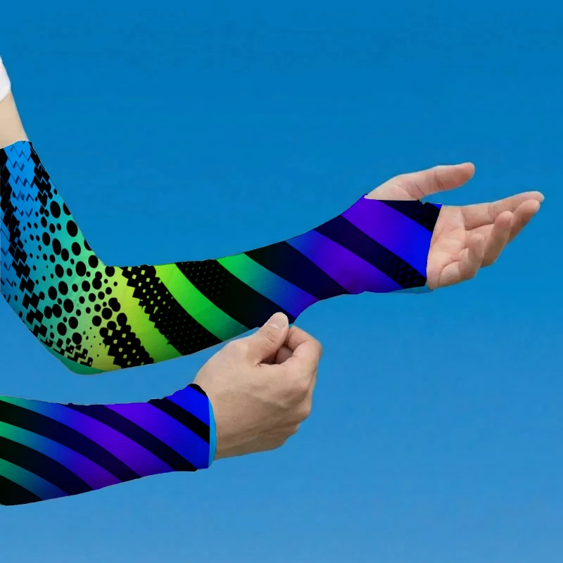 1Pair Unisex Ice Sleeve Arm Covers Rainbow Gradient Striped Vibrant Design Suitable for Running Fishing Riding Sports Arm