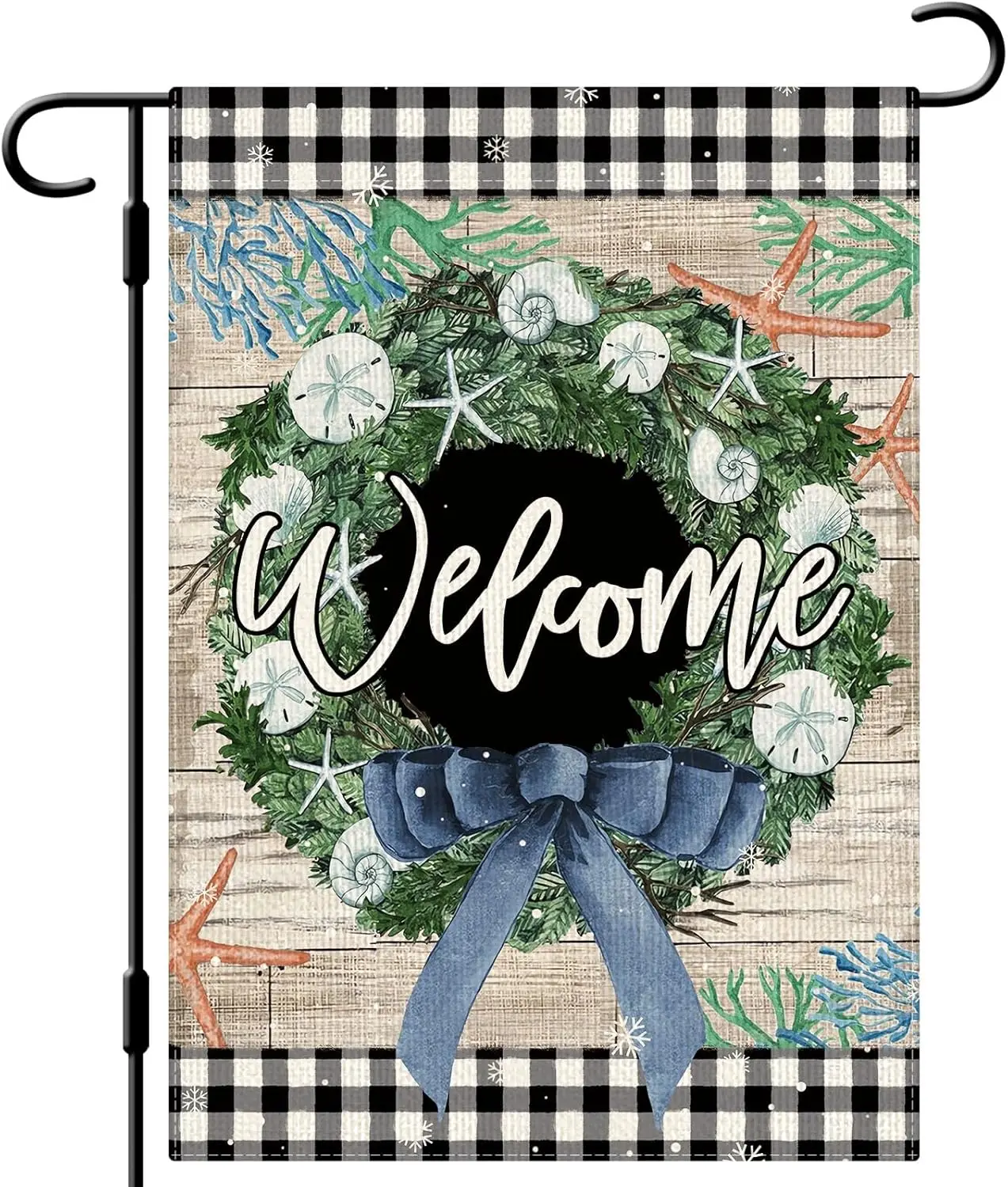 DLZDN Winter Welcome Coastal Wreath Garden Flag White Xmas Garden Flag 12×18 Inch Double Sided Vertical Rustic Farmhouse Yard Fl