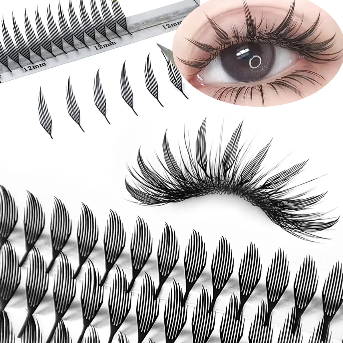New 8-13/10-15mm Cashmere Anime Spire Individual Feather Eyelash Extensions 0.07 D Curl Manga Style Lashes Extensions