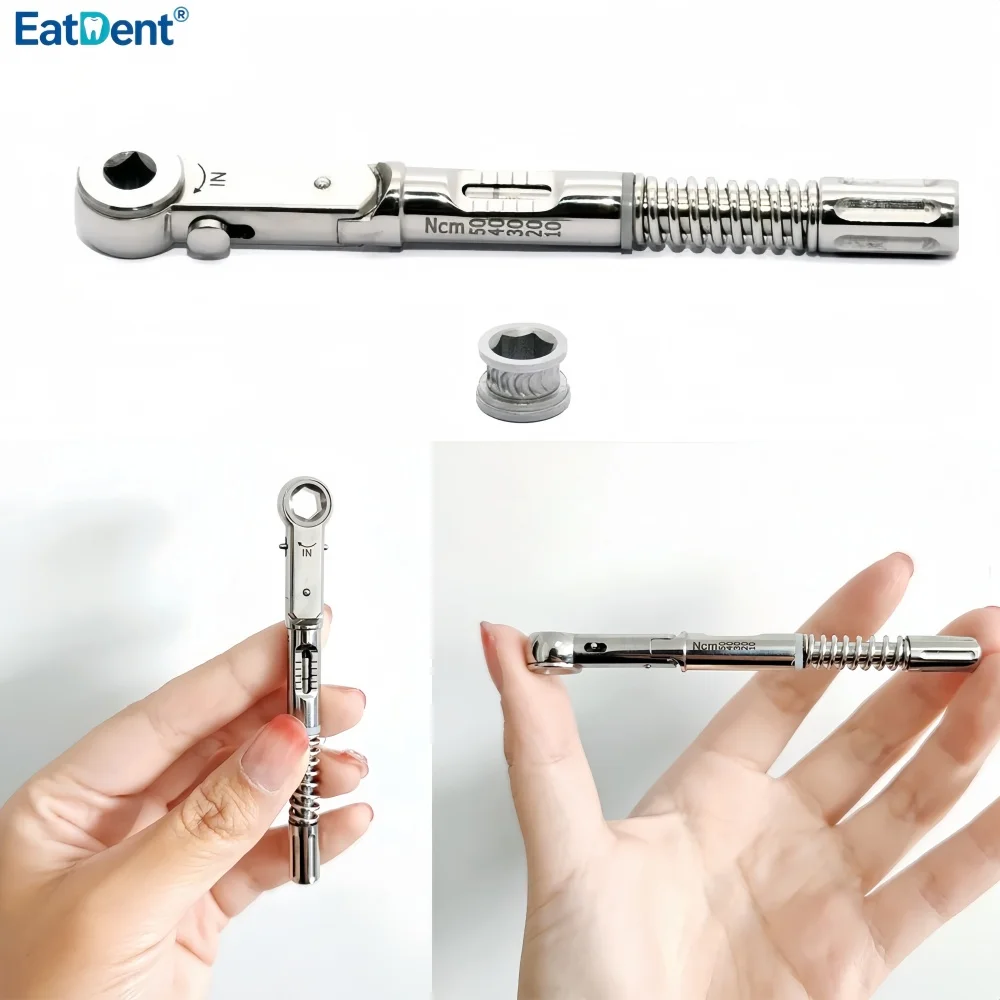 Dental Stainless Steel Implant Torque Ratchet Wrench 10-50 Ncm High Precision with Drivers for Dentists Surgery Dentistry Tool