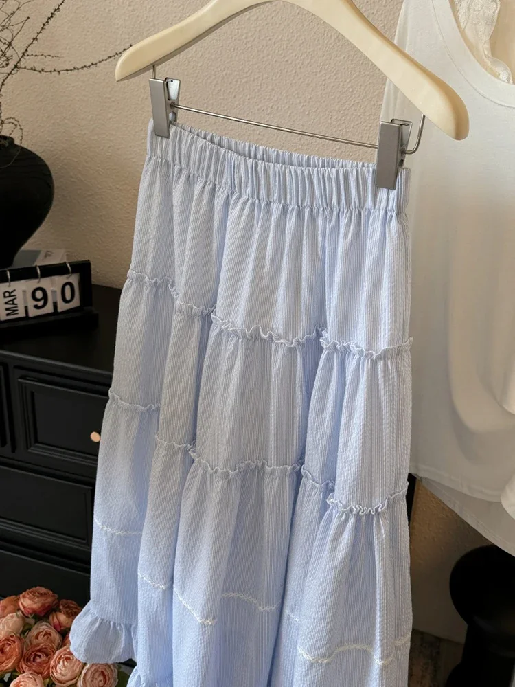 Korean Sweet Cake Skirt Casual Versatile A-line Half length Skirt Summer New Fashion High Waisted Patchwork Skirt