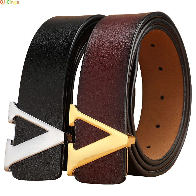 Gold V-letter Belt Women\'s Fashion Belts Black Brown Cinturon Girl Waistband