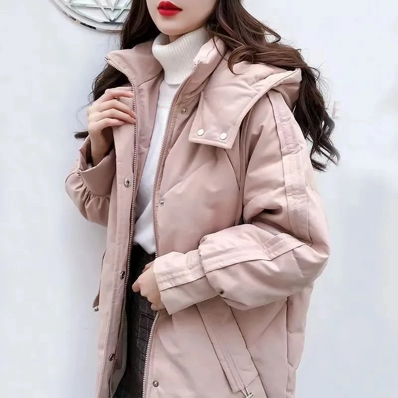 

Fashion Down Cotton-padded Jacket Women Korean Loose Hooded Medium To Long Outerwear Female Winter New Padded Warm Coat