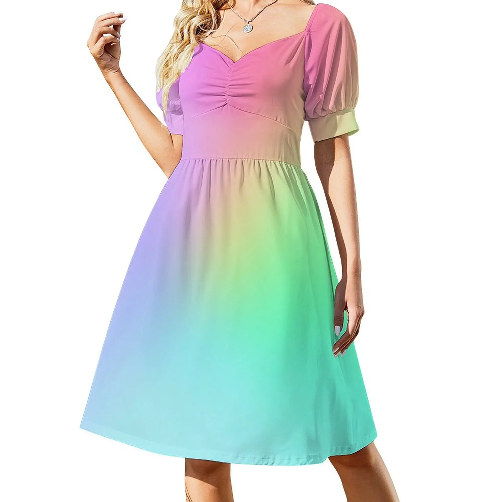 

Vivid Prismatic Rainbow Ombre Short Sleeved Dress birthday dress beach outfits for women women's evening dress 2025