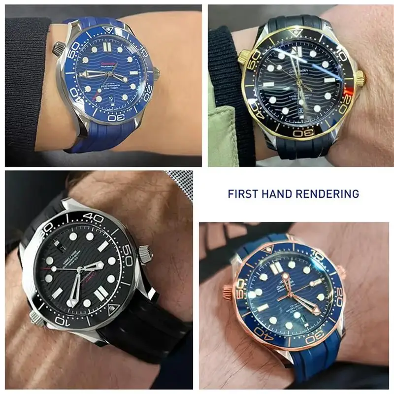 MAISITU jam tangan untuk Omega Seamaster 300 universe 007, jam tangan silikon karet Fluorous ujung melengkung 20mm 22mm tali lembut untuk pria