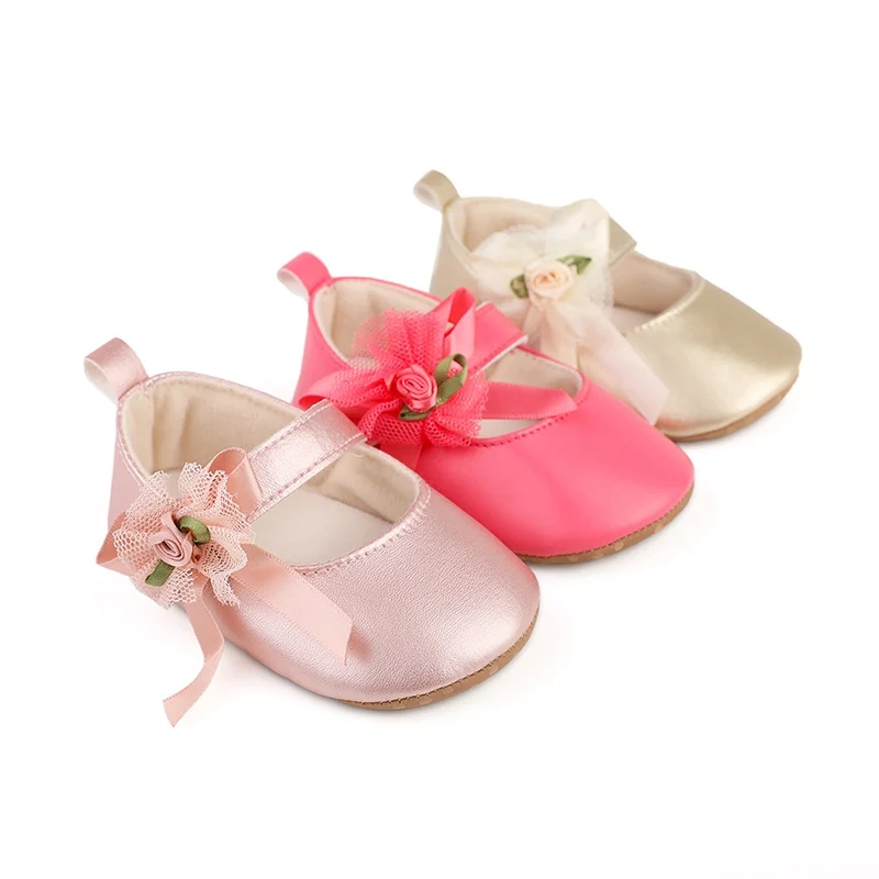 Newborn Baby Shoes Girls PU leather First Walkers Infant Lace Floral Bow Princess Shoes Toddler Soft Sole Anti-slip Prewalkers