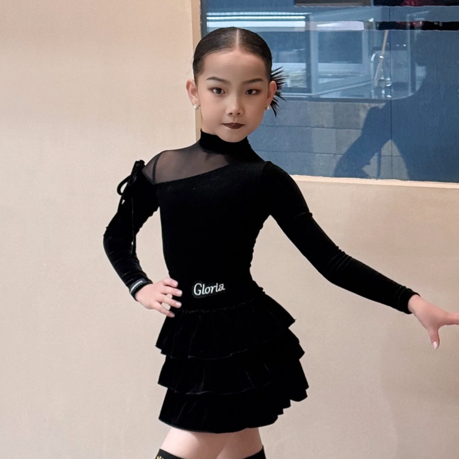 Trajes de baile latino para niñas, faldas deslizantes de manga larga, traje Chacha Rumba Tango, ropa latina XH3963, novedad de 2026