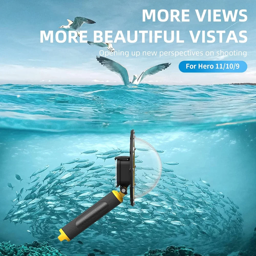 

TELESIN 6 inches Dome Port Grip Float Trigger Transparent Cover Diving Lens for GoPro Hero 13 12 11 10 9 Waterproof Case Housing