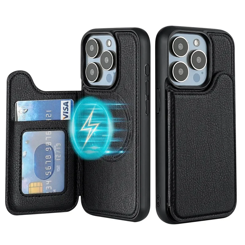 Für Magsafe Magnetische Leder-Telefonhülle für IPhone 17 Air 16E 16 15 Plus 14 13 12 Pro Max Brieftasche mit Kartenhalter-Abdeckung