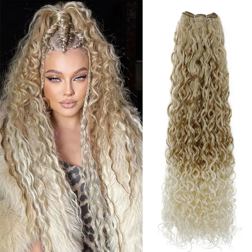 

Gladys 120g/lot Water Wave Hair Weft 27-613 Ombre Blonde Color Curly Bundles 24 Inch High Temperature Synthetic Hair Extension