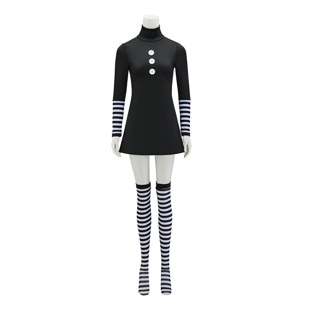 Movie FNAF Cosplay Marionette Costume Woman's Black Dress with Stocks Halloween Carnival Puppet Outfit