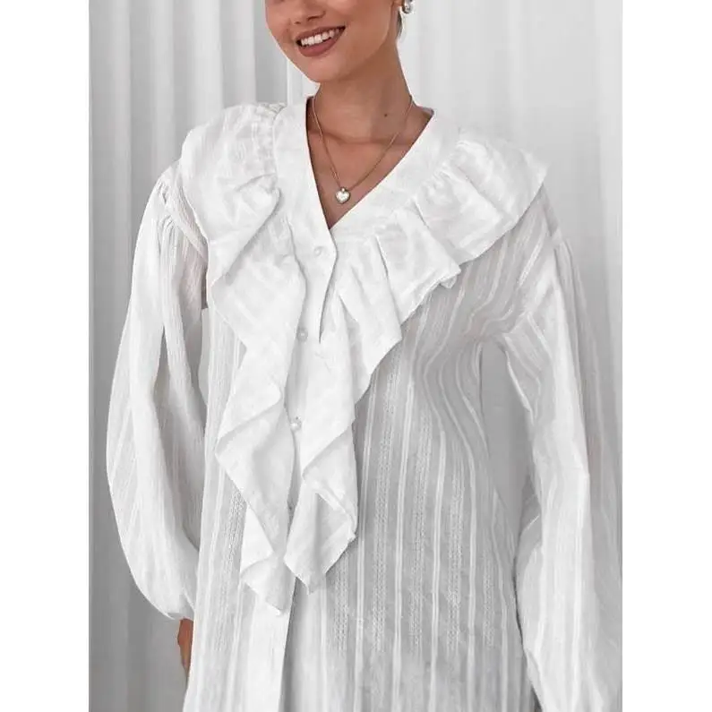 French Pure Cotton V-ne irt Women's Commute Sle Long Sve oulder Paded Regular Thin Color  Not Easy to De...