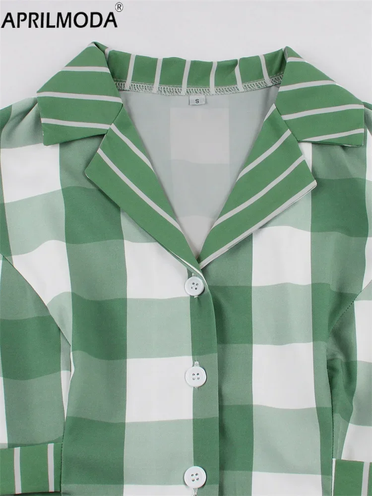 2025 Elegante Vintage Swing Pinup Flare Kleider Grün Plaid Print Hohe Taille Sommer Tunika Runway Midi Abend Casual Kleider 50er Jahre