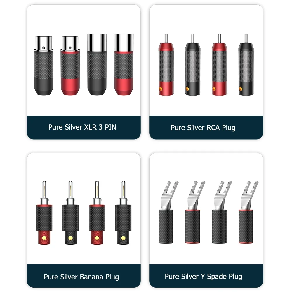 High End VIBORG XM203AG/VB404AG/VS703ag Perak Murni Solid XLR RCA Banana Y Spade Plug Kabel Audio HiFi Speaker Konektor Kabel
