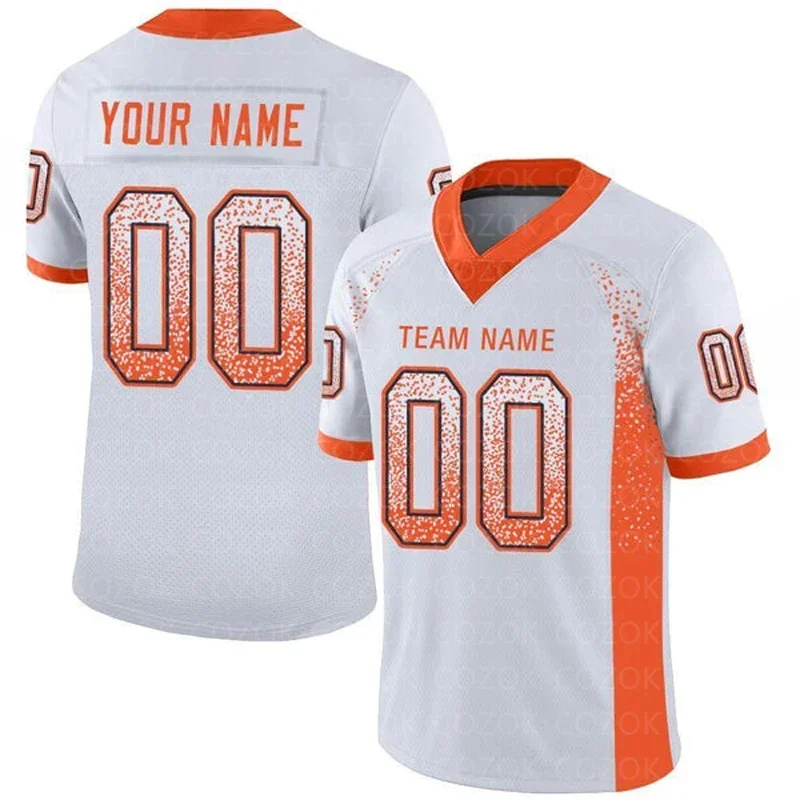 

White Orange Customized Football Jersey for Men Women Football Short Sleeves Athletic Unisex Tee Shirts