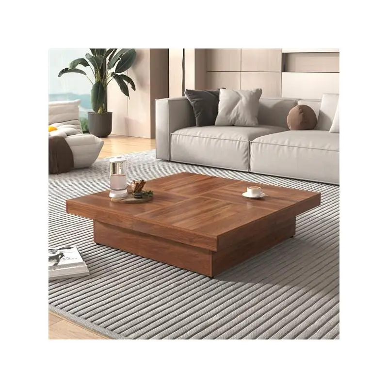 طاولة قهوة مربعة الشكل من الرخام مع سطح منزلق وتخزين بالجوز 39.4