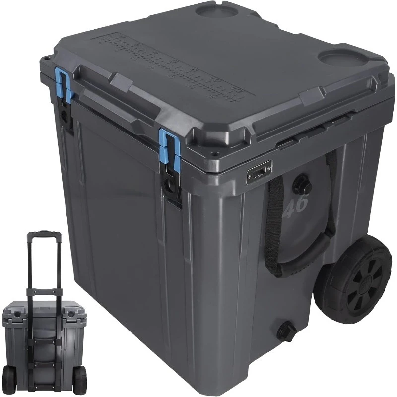 

QuadraX 46QT Портативный жесткий холодильник на колесиках с поворотом для кемпинга, рыбалки, пляжа | Сверхмощный изолированный сундук для льда с колесами и