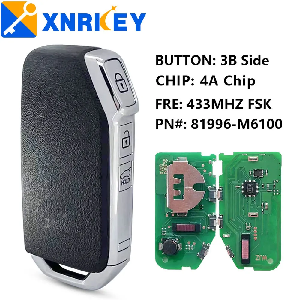 XNRKEY 3 Button Remote Car Key 4A Chip 433Mhz for Kia Sportage K5 Forte After 2017 Auto Smart Proximity Card P/N: 81996-M6100