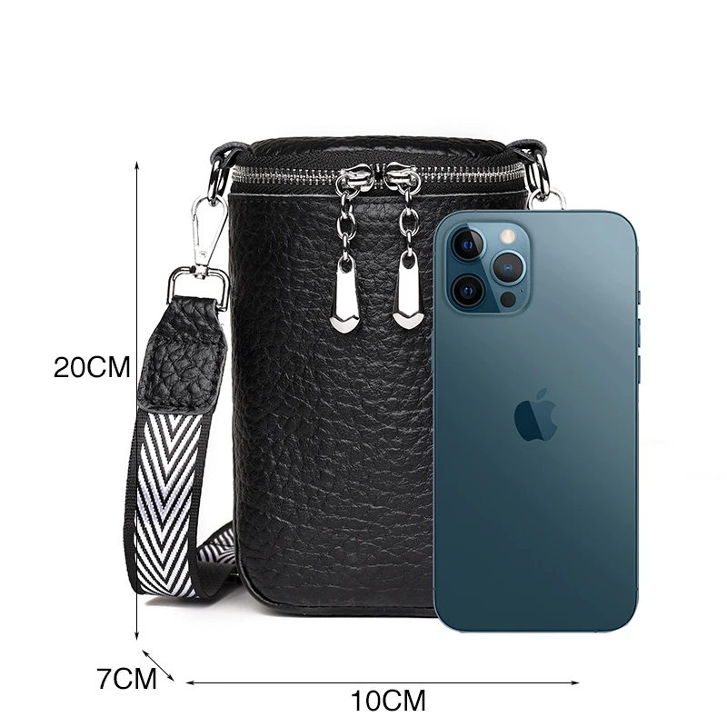 Fashion Wide Strap Shoulder Bag for Women Small Phone Bag Ladies Genuine Leather Crossbody Bags Female Soft Cowhide Wallet