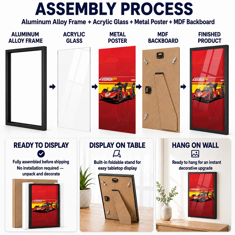 Italy 499P Race Car Metal Poster With Aluminum Alloy Frame Personalized Photo Bold Speed Style Wall Art For Garage Driver Gift