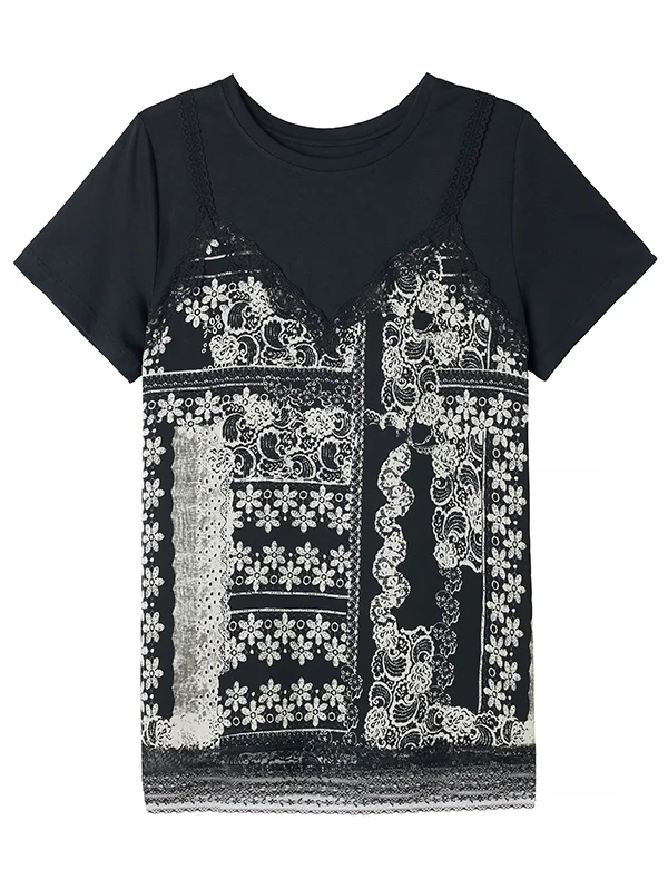 Faionable Vielseitiger Blumendruck ort Sve 2025, Sommer, neues Design Sensation Dr. T-Shirt, klein, rund, Ne