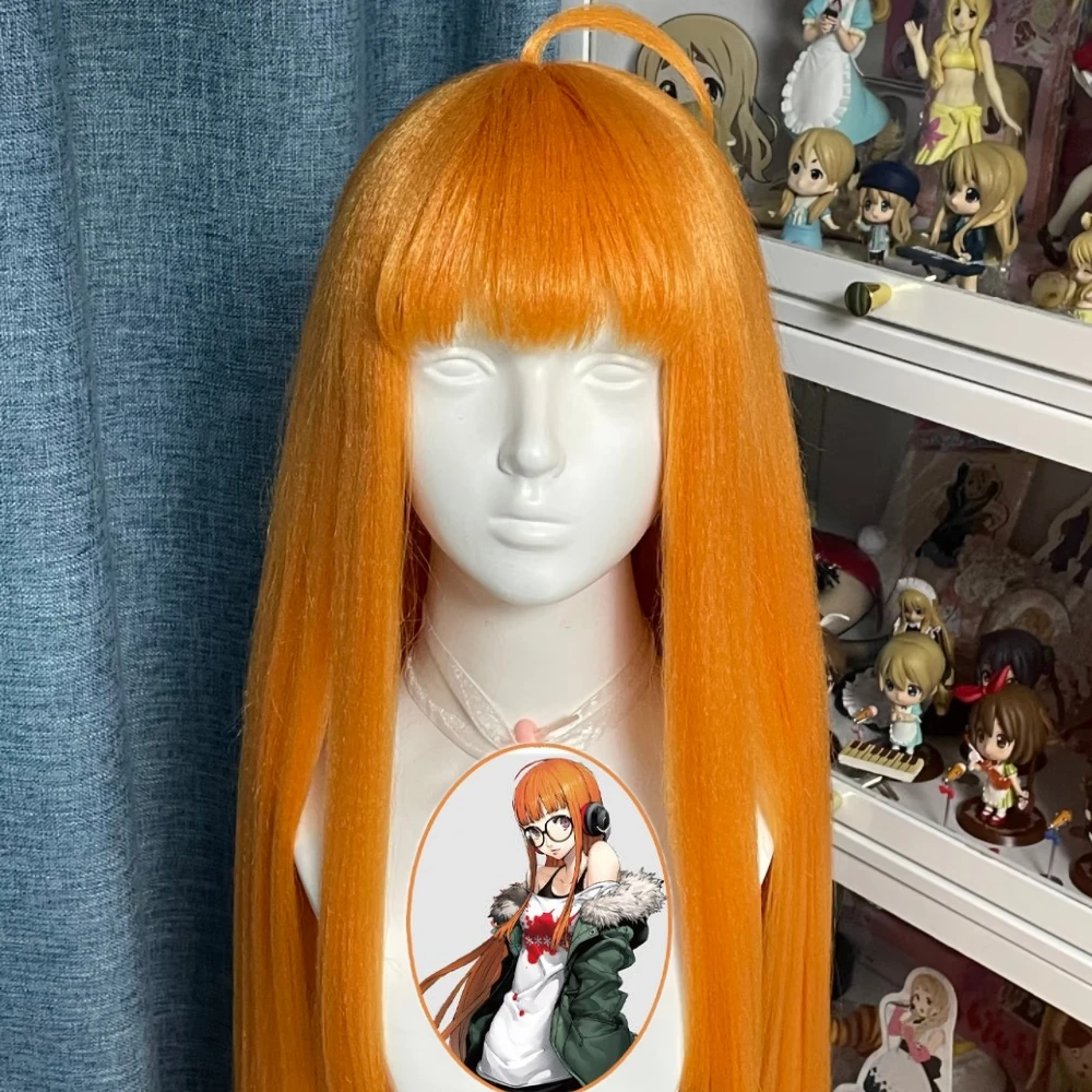 Futaba Sakura Cosplay Wig Orange Long Hair with Simulation Scalp Top Rose Net Heat Resistant Synthetic Fiber Wig for Halloween