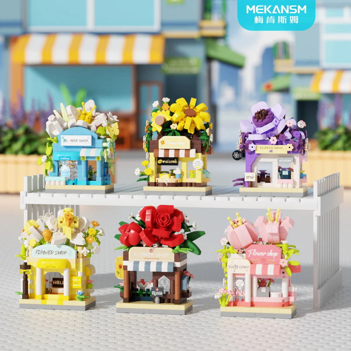 Micro bloc de diamant pour fleuriste, vue sur la rue créative, boutique de fleurs, Studio Photo, Architecture, brique de construction, jouets Nanobrick pour cadeaux