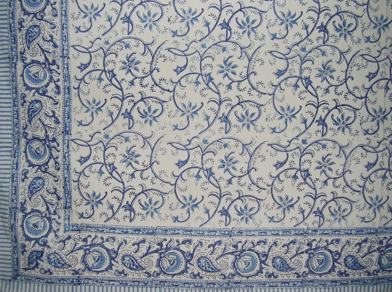 

Block Print Rajasthan Vine Square Cotton Tablecloth 60" x 60" Blue