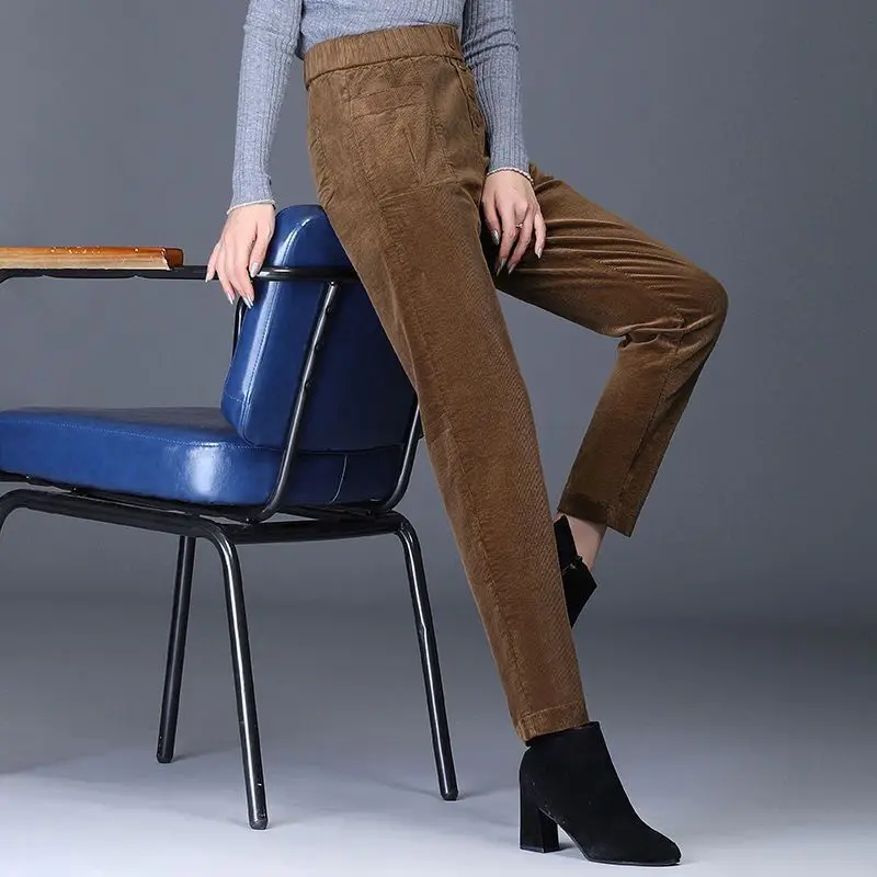 Women's Autumn and Winter New Fashion Elegant High Waist Solid Color Haren Casual Versatile Western Commuting Comfortable Pants