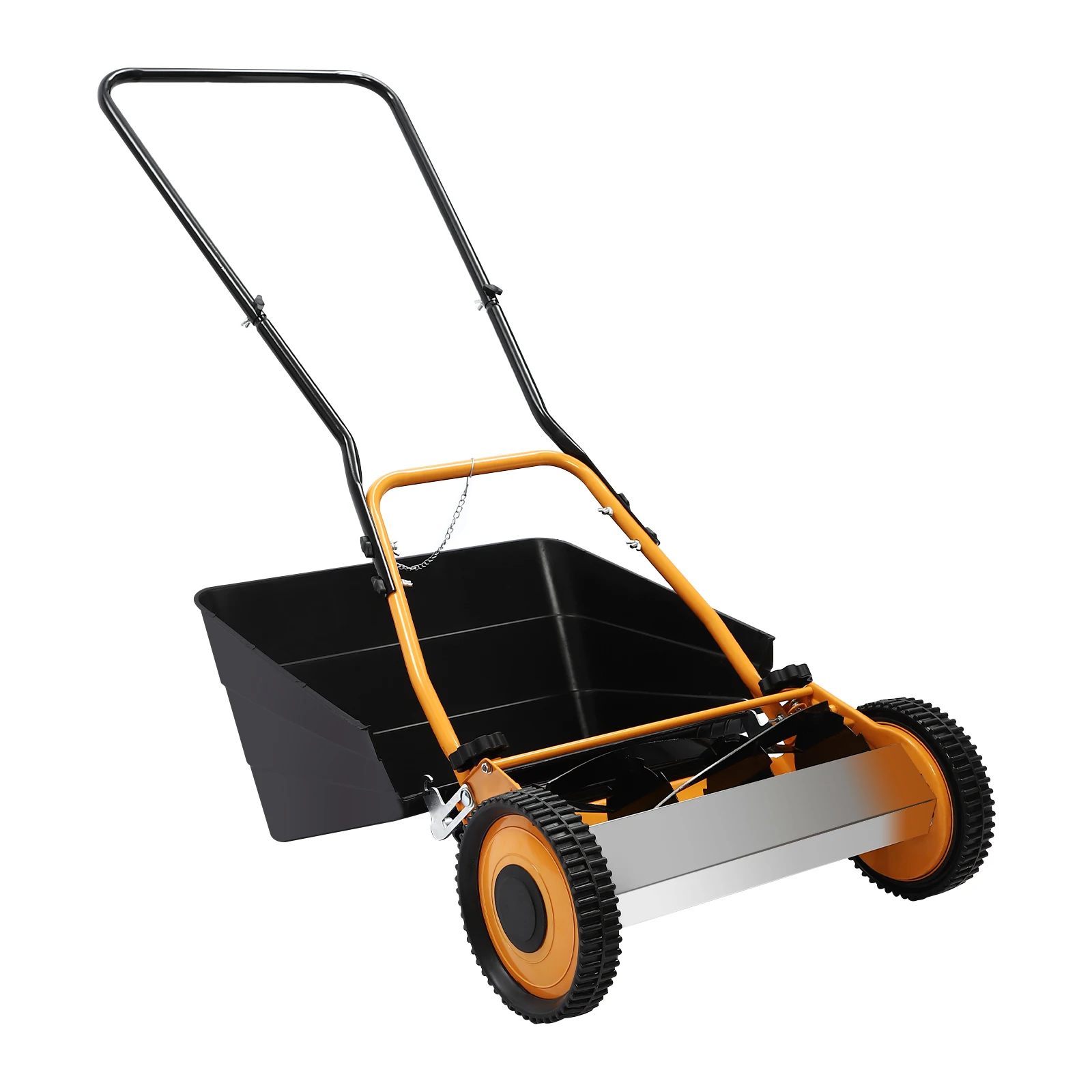 16 Inch Hand Push Lawn Mower, Wheeled Manual Lawnmower, 2-in-1 Grass Collector with 4 Blades & Adjustable Height 0.47-1.65in